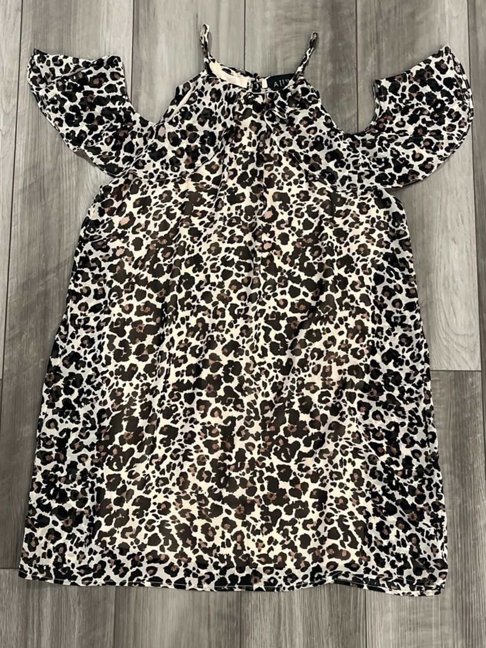 AUW Leopard-Print Cold Shoulder Dress in Cream, Brown & Black